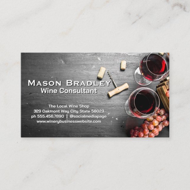 Box of Grapes | Wine Glasses and Corks Business Card (Front)
