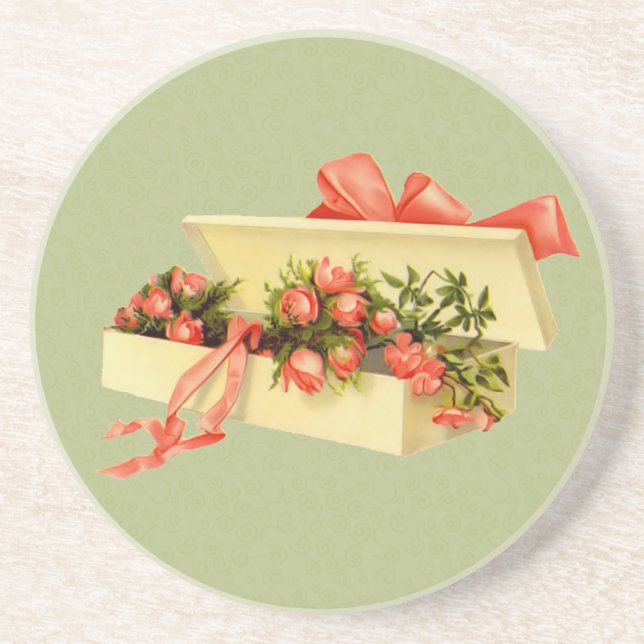 Box Of Roses Vinage Art Coaster (Front)