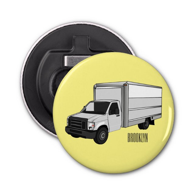 Box truck cartoon illustration bottle opener (Front)