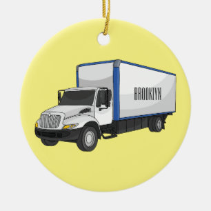Box truck cartoon illustration ceramic tree decoration