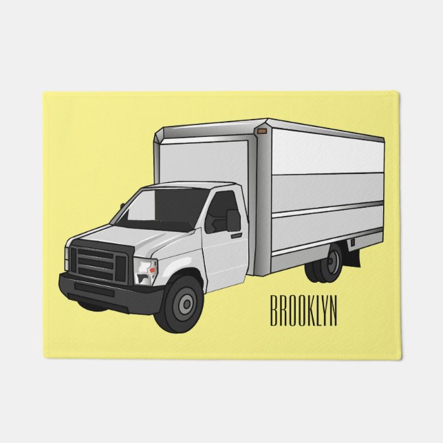 Box truck cartoon illustration doormat (Front)