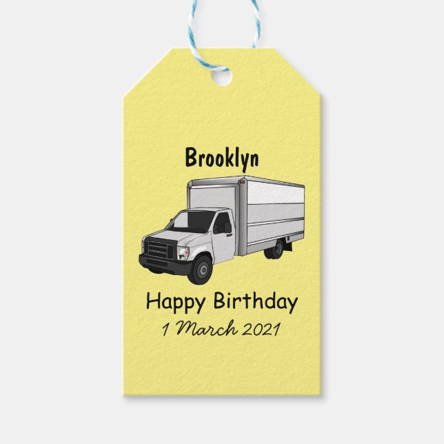 Box truck cartoon illustration gift tags (Front)