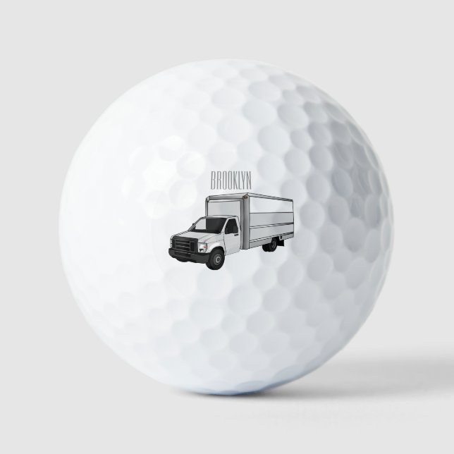 Box truck cartoon illustration golf balls (Front)
