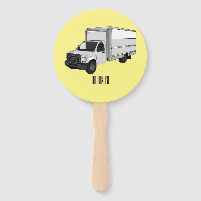 Box truck cartoon illustration hand fan (Front)