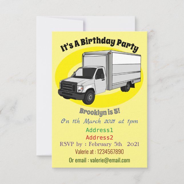 Box truck cartoon illustration invitation (Front)