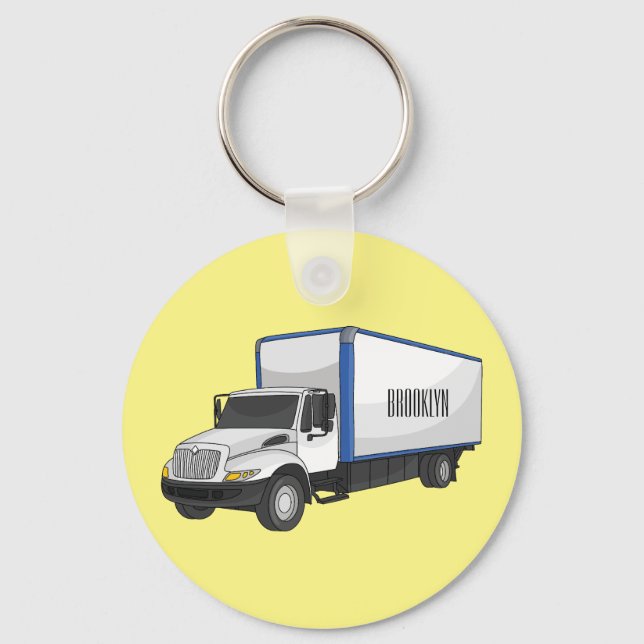 Box truck cartoon illustration key ring (Front)