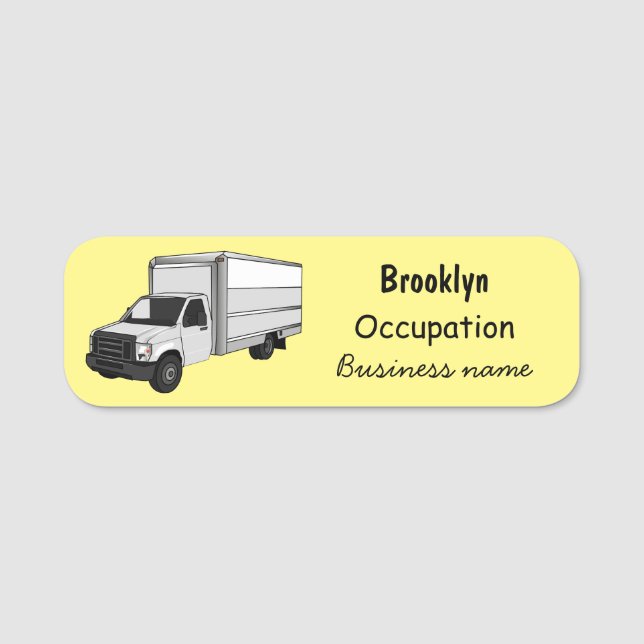 Box truck cartoon illustration name tag (Front)