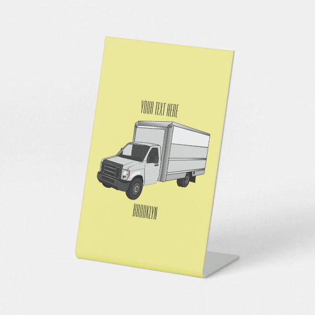 Box truck cartoon illustration pedestal sign (Front)