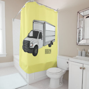 Box truck cartoon illustration shower curtain