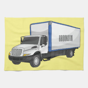 Box truck cartoon illustration tea towel