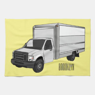 Box truck cartoon illustration tea towel