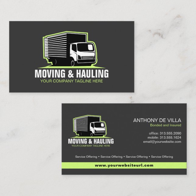 Box Truck Moving, Hauling & Delivery Service Business Card (Front/Back)