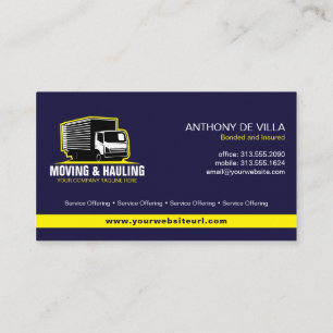 Box Truck Moving, Hauling, or Delivery Service  Business Card