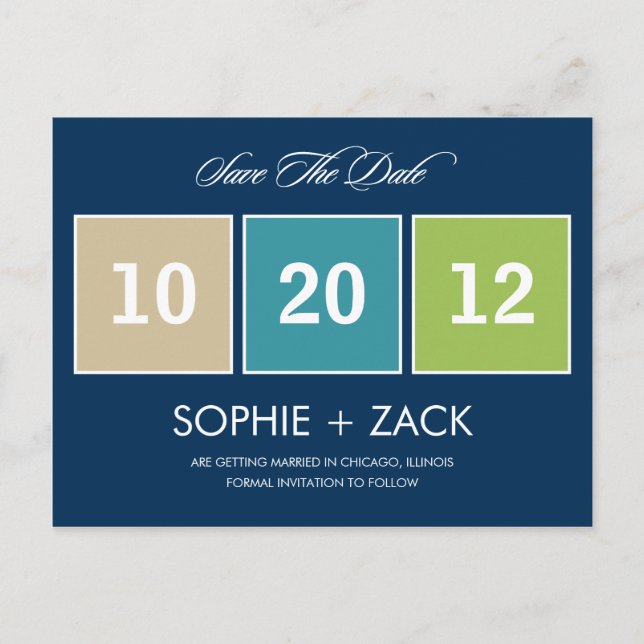 Boxed Calendar Save The Date Postcard (Navy Blue) (Front)