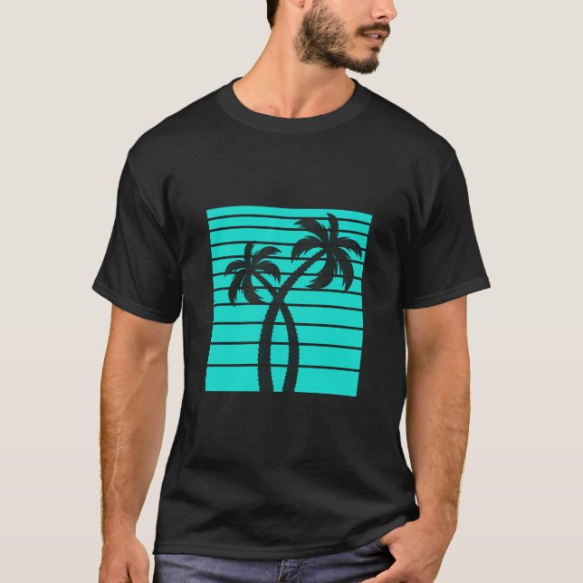 Boxed Double Palm Tree Synthwave Aesthetic Retro 8 T-Shirt (Front)