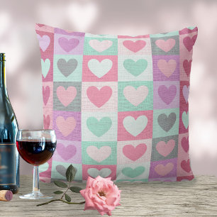 Boxed Hearts Pattern Aqua/Pink ID629 Cushion