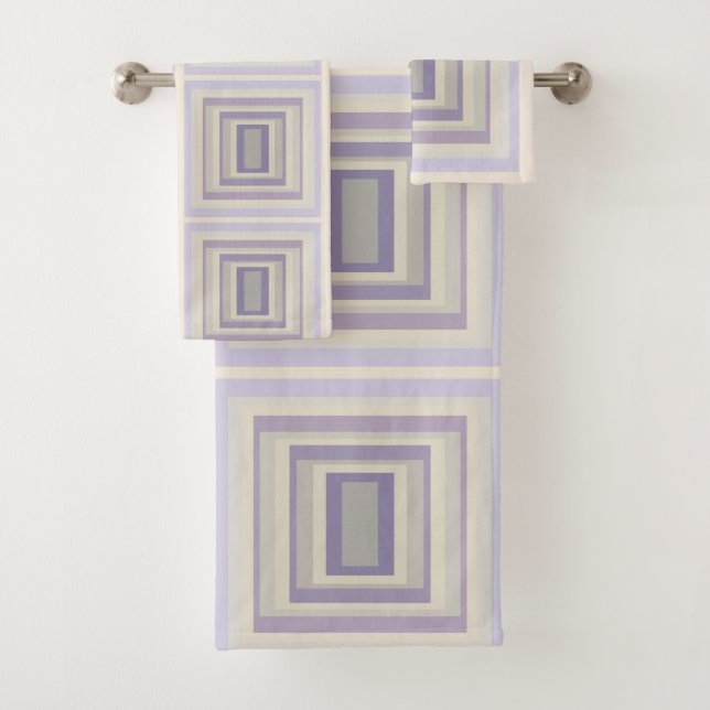 Boxed In Chalk Grey Lavender Geometric Design Bath Towel Set (Insitu)