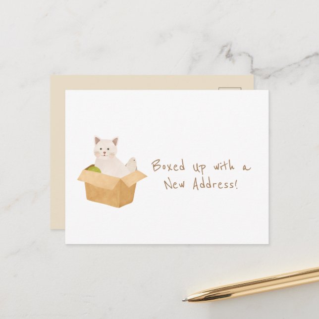 Boxed Up with a New Address! | Cat Home Moving Postcard (Front/Back In Situ)
