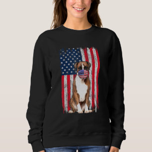Boxer American Flag Dog Wears Face Mask 4th Of Jul Sweatshirt