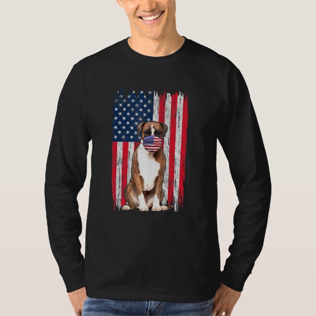 Boxer American Flag Dog Wears Face Mask 4th Of Jul T-Shirt (Front)