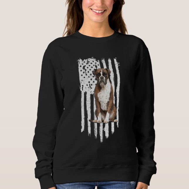Boxer American Flag Patriotic Boxer Dog 4th Of Jul Sweatshirt (Front)
