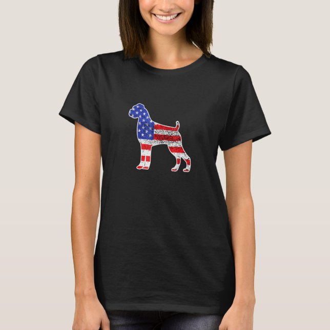 Boxer American Flag Patriotic Boxer Dog 4th Of Jul T-Shirt (Front)