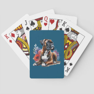 Boxer Amongst The Flowers in Watercolor Playing Cards