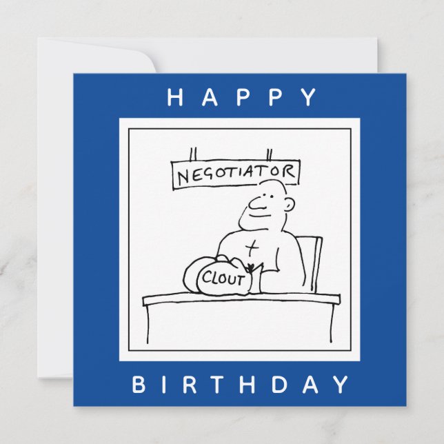 Boxer at a Desk has Clout on Boxing Gloves Cartoon Card (Front)