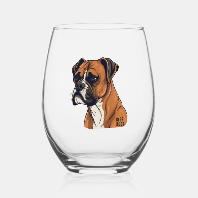 Boxer Bark Designs Punchy Graphic designs Stemless Wine Glass (Front)