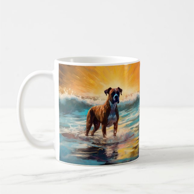 Boxer Beach Surfing Painting Coffee Mug (Left)