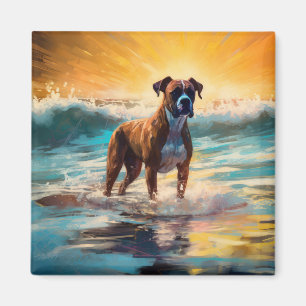 Boxer Beach Surfing Painting Magnet