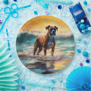 Boxer Beach Surfing Painting Paper Plate