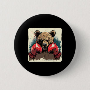 Boxer Bear With Boxing Gloves Kickboxing Funny Box 6 Cm Round Badge