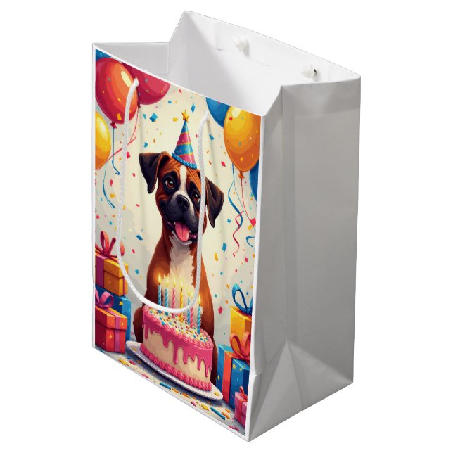 Boxer Birthday Celebration Medium Gift Bag (Front Angled)