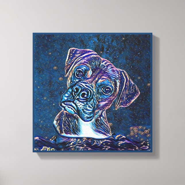Boxer Blue Starry Night Painting Style Canvas Print (Front)