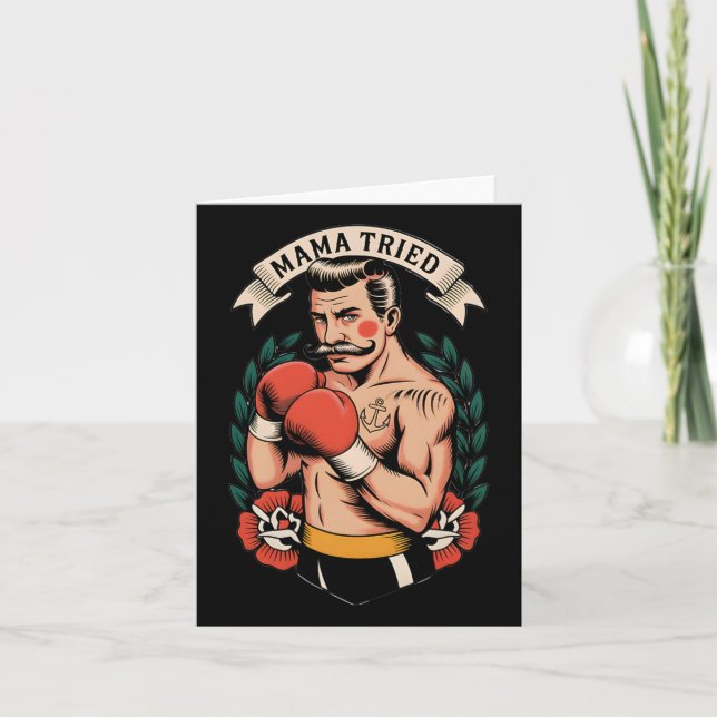 Boxer Boxing American Traditional Tattoo Art Flash Card (Front)