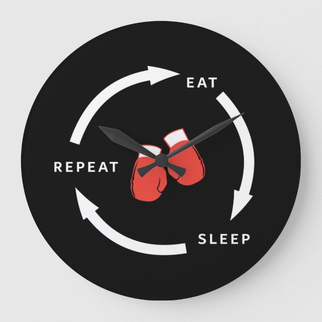 Boxer Boxing Eat Sleep Repeat Sports Fan Saying Large Clock (Front)
