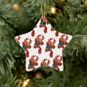 Boxer Breed Watercolor Dog Pattern Stars Christmas Ceramic Tree Decoration