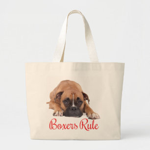 Boxer Brown And White Puppy Dog Red Boxers Rule Large Tote Bag