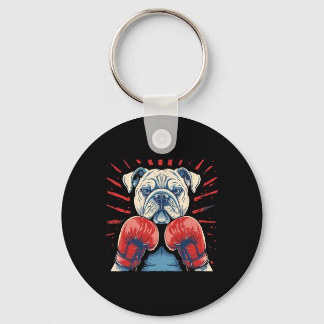Boxer Bulldog With Boxing Gloves Kickboxing Funny  Key Ring (Front)