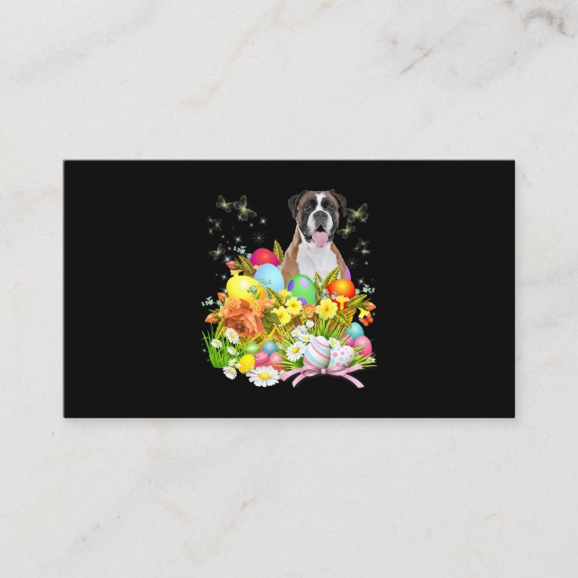 Boxer Bunny Dog With Easter Eggs Basket Cool Business Card (Front)