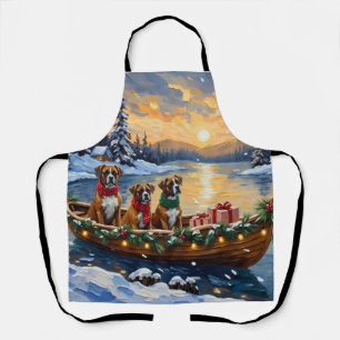 Boxer Christmas Boat Holiday Apron