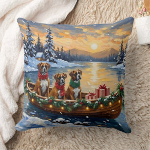 Boxer Christmas Boat Holiday Cushion