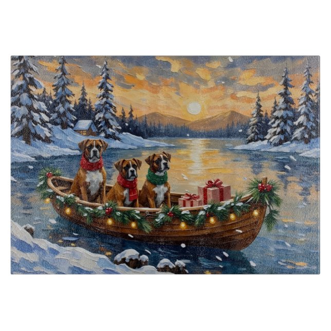 Boxer Christmas Boat Holiday Cutting Board (Front)