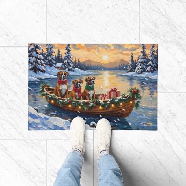 Boxer Christmas Boat Holiday Doormat (Indoor)