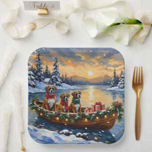 Boxer Christmas Boat Holiday Paper Plate