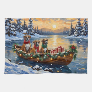 Boxer Christmas Boat Holiday Tea Towel