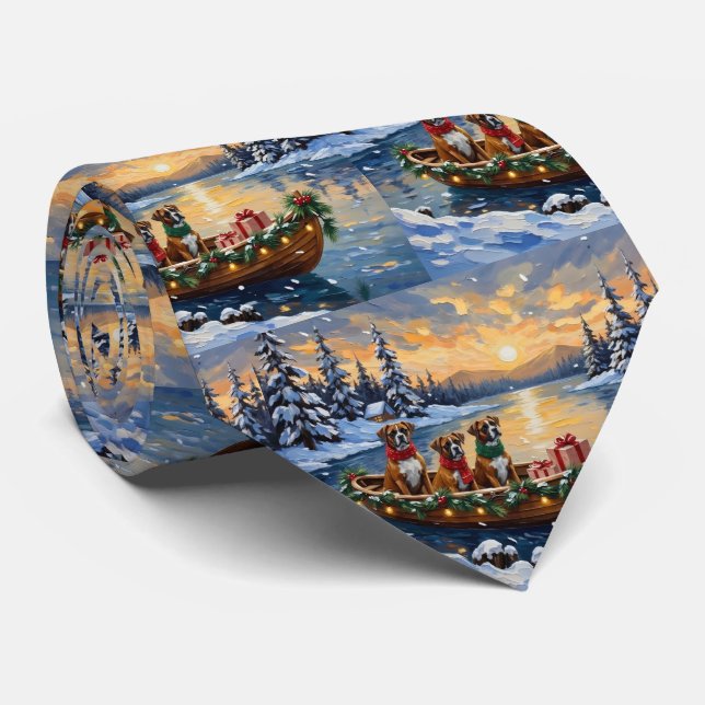 Boxer Christmas Boat Holiday Tie (Rolled)