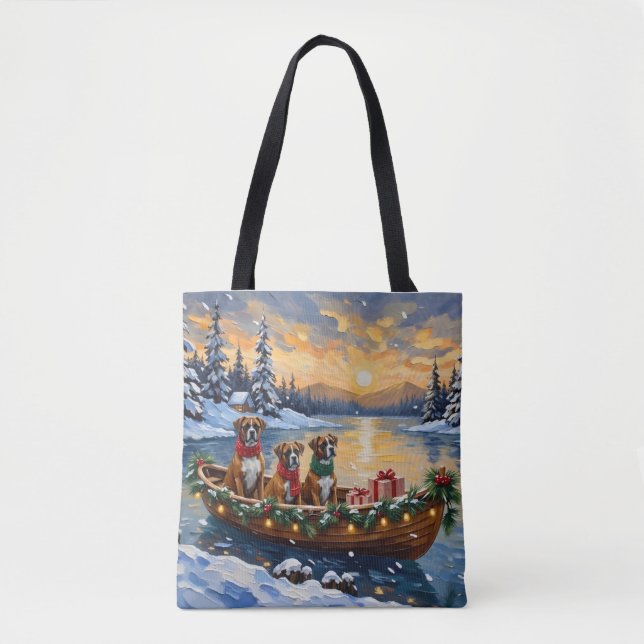 Boxer Christmas Boat Holiday Tote Bag (Front)