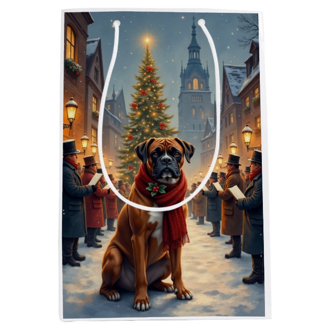 Boxer Christmas Carolers Art Medium Gift Bag (Front)